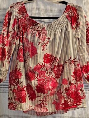 INC International Concepts Red Floral Off-Shoulder Peasant Top